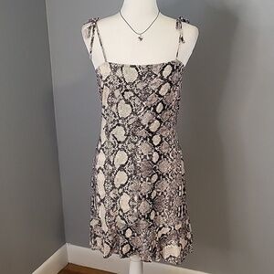 Express Tan & Black Snakeskin Print Lined Smocked Back Mini Sundress Size S